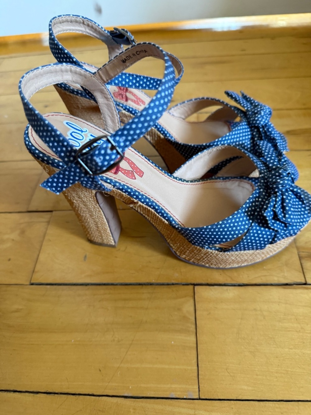 Coolway Navy Polka Dot Platform Wedge Sandals 37
